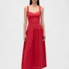Maxikleid aus Leinenmischung mit tief sitzender Taille und Korsett