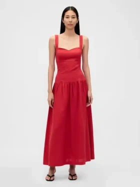 Maxikleid aus Leinenmischung mit tief sitzender Taille und Korsett