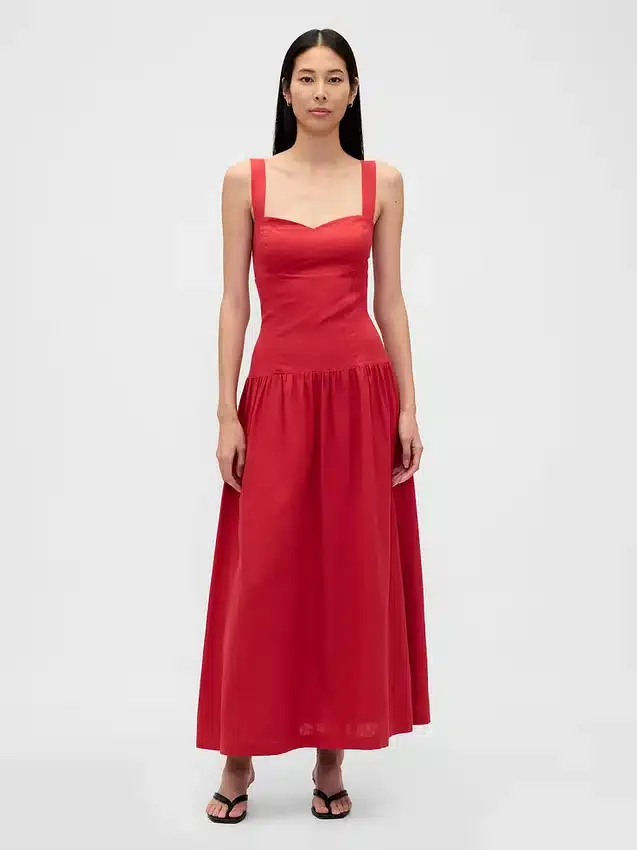 Maxikleid aus Leinenmischung mit tief sitzender Taille und Korsett