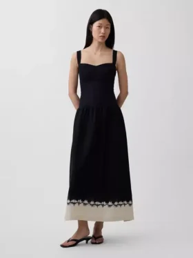 Maxikleid aus Leinenmischung mit tief sitzender Taille und Korsett