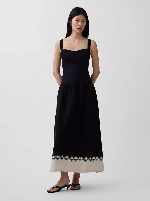 Maxikleid aus Leinenmischung mit tief sitzender Taille und Korsett
