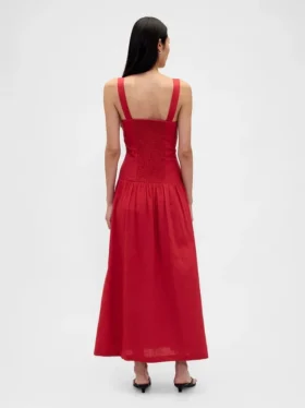 Maxikleid aus Leinenmischung mit tief sitzender Taille und Korsett