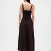 Maxikleid aus Leinenmischung mit tief sitzender Taille und Korsett