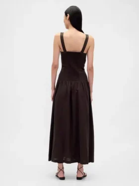 Maxikleid aus Leinenmischung mit tief sitzender Taille und Korsett