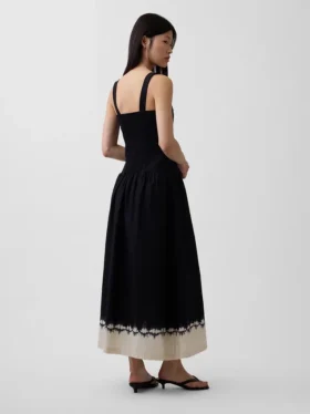 Maxikleid aus Leinenmischung mit tief sitzender Taille und Korsett