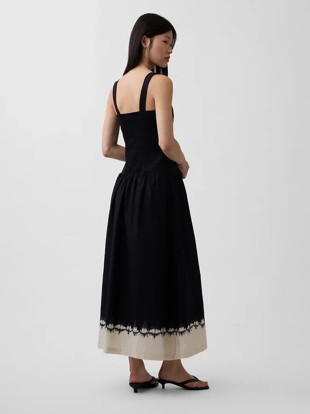 Maxikleid aus Leinenmischung mit tief sitzender Taille und Korsett
