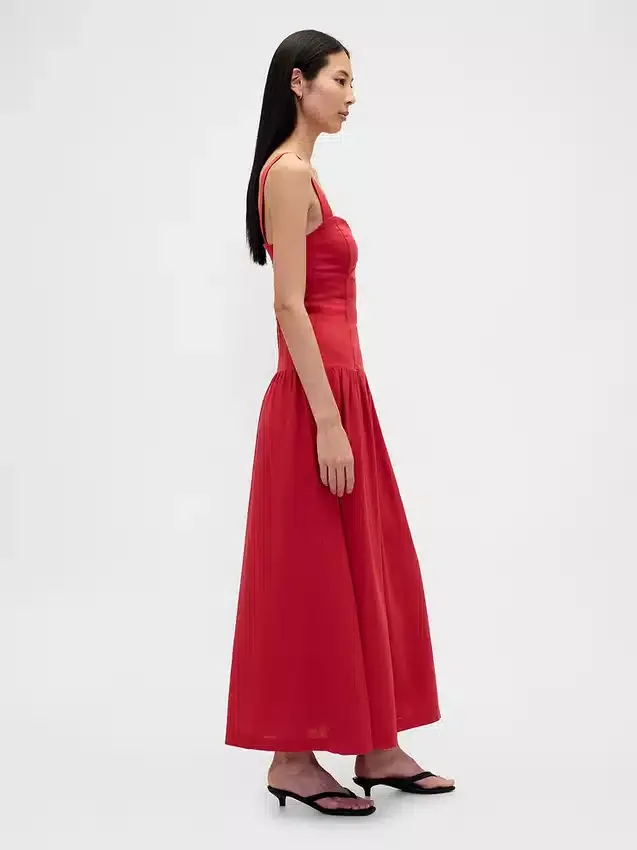 Maxikleid aus Leinenmischung mit tief sitzender Taille und Korsett
