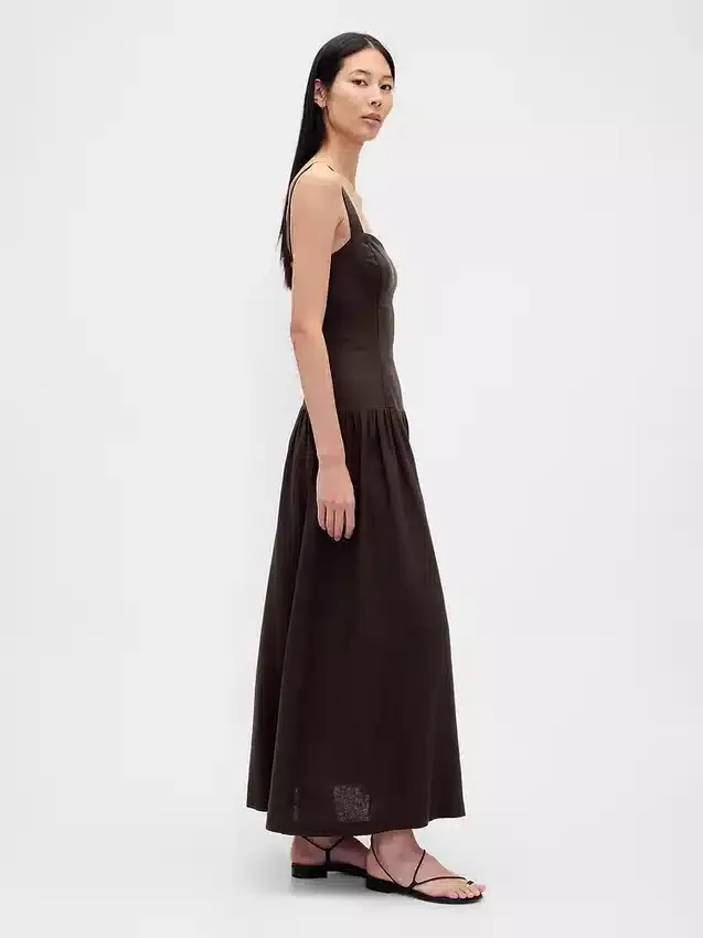 Maxikleid aus Leinenmischung mit tief sitzender Taille und Korsett