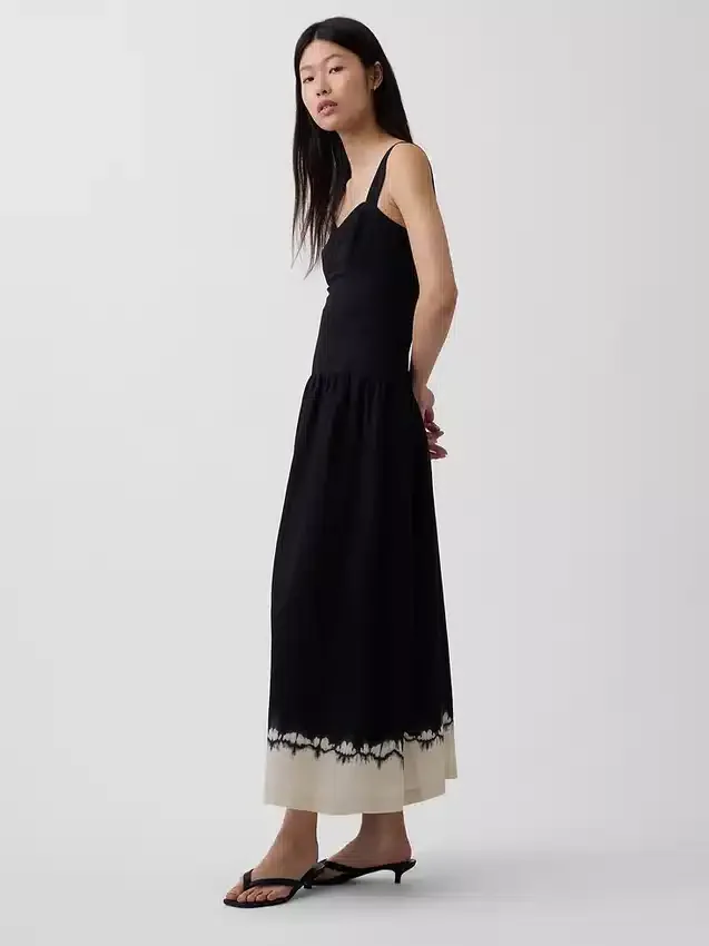 Maxikleid aus Leinenmischung mit tief sitzender Taille und Korsett