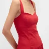 Maxikleid aus Leinenmischung mit tief sitzender Taille und Korsett