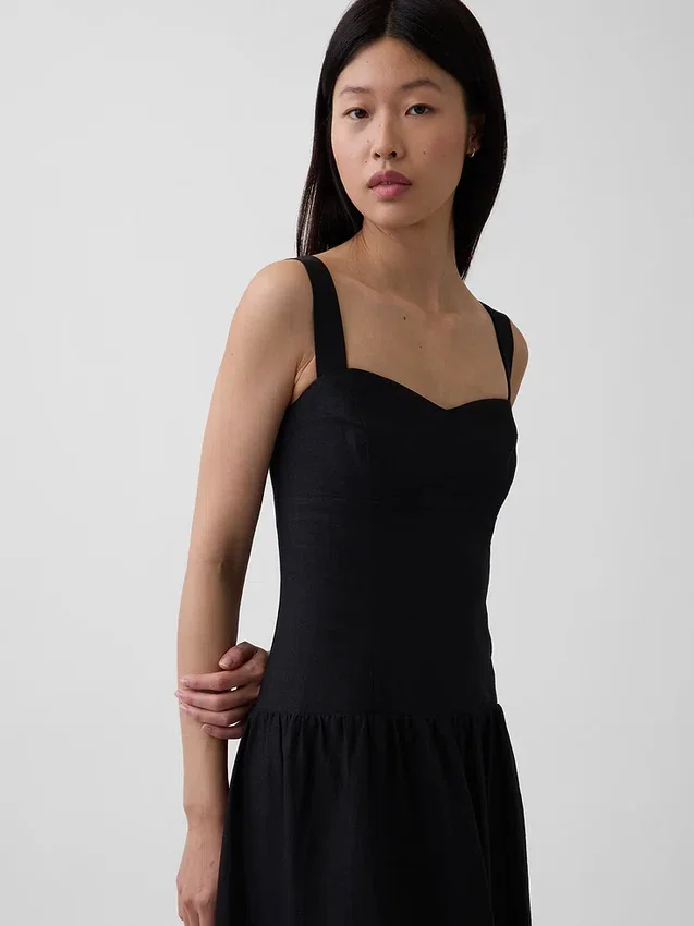 Maxikleid aus Leinenmischung mit tief sitzender Taille und Korsett