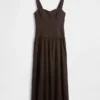 Maxikleid aus Leinenmischung mit tief sitzender Taille und Korsett