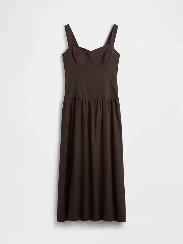 Maxikleid aus Leinenmischung mit tief sitzender Taille und Korsett