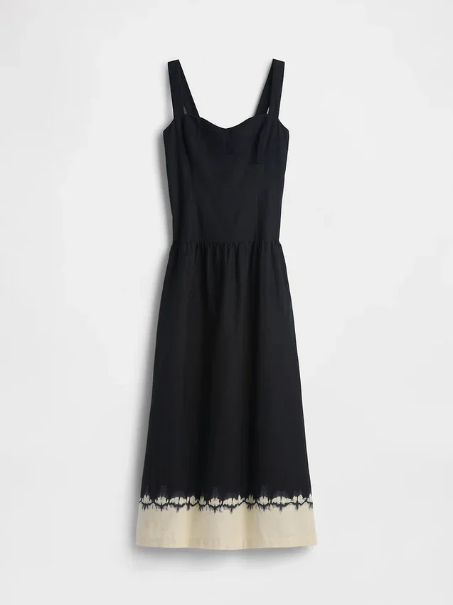 Maxikleid aus Leinenmischung mit tief sitzender Taille und Korsett