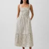 Maxikleid aus Popeline mit gesmoktem Oberteil