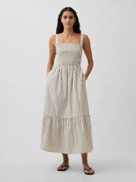 Maxikleid aus Popeline mit gesmoktem Oberteil