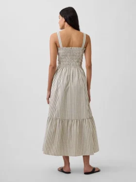Maxikleid aus Popeline mit gesmoktem Oberteil