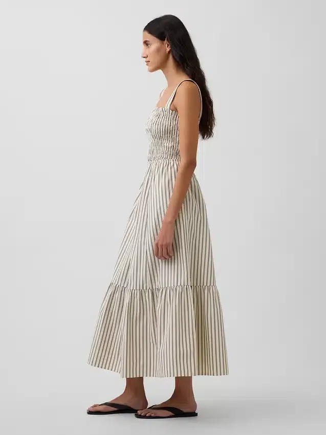 Maxikleid aus Popeline mit gesmoktem Oberteil