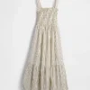 Maxikleid aus Popeline mit gesmoktem Oberteil