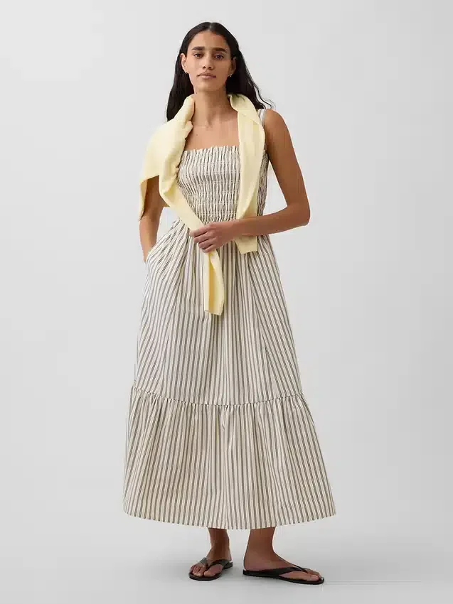 Maxikleid aus Popeline mit gesmoktem Oberteil