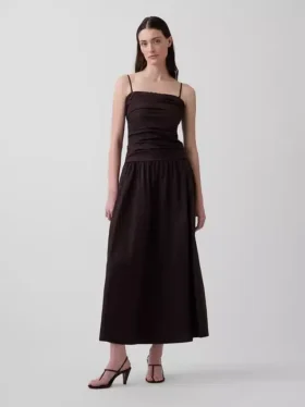Maxikleid aus Popeline mit tief sitzendem Bund