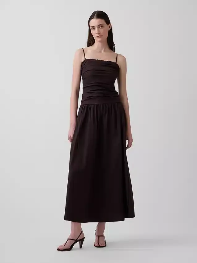 Maxikleid aus Popeline mit tief sitzendem Bund