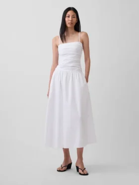 Maxikleid aus Popeline mit tief sitzendem Bund