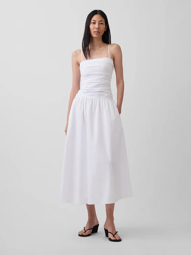 Maxikleid aus Popeline mit tief sitzendem Bund