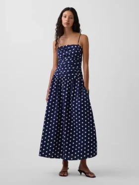 Maxikleid aus Popeline mit tief sitzendem Bund