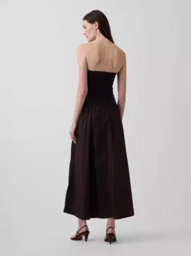 Maxikleid aus Popeline mit tief sitzendem Bund