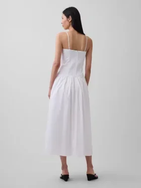 Maxikleid aus Popeline mit tief sitzendem Bund