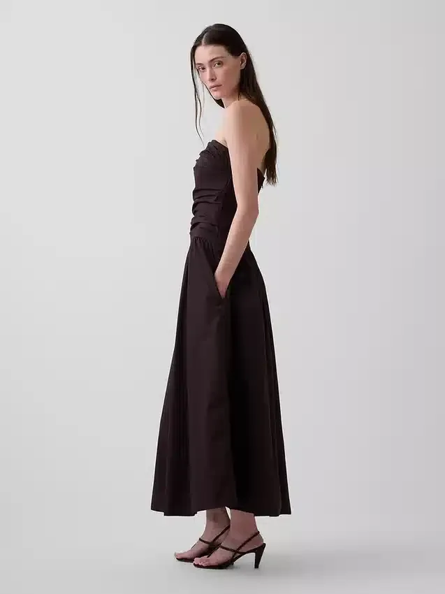 Maxikleid aus Popeline mit tief sitzendem Bund