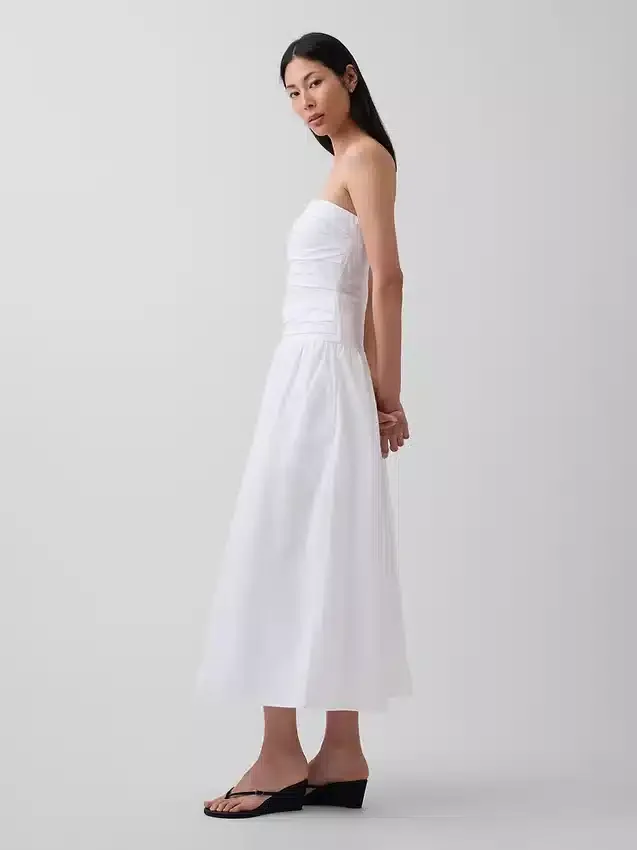 Maxikleid aus Popeline mit tief sitzendem Bund