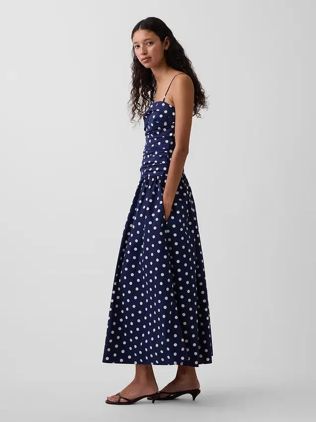Maxikleid aus Popeline mit tief sitzendem Bund