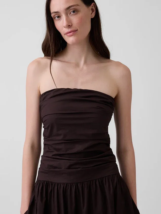 Maxikleid aus Popeline mit tief sitzendem Bund