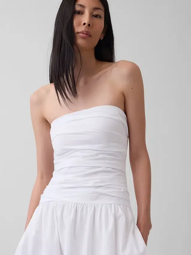 Maxikleid aus Popeline mit tief sitzendem Bund