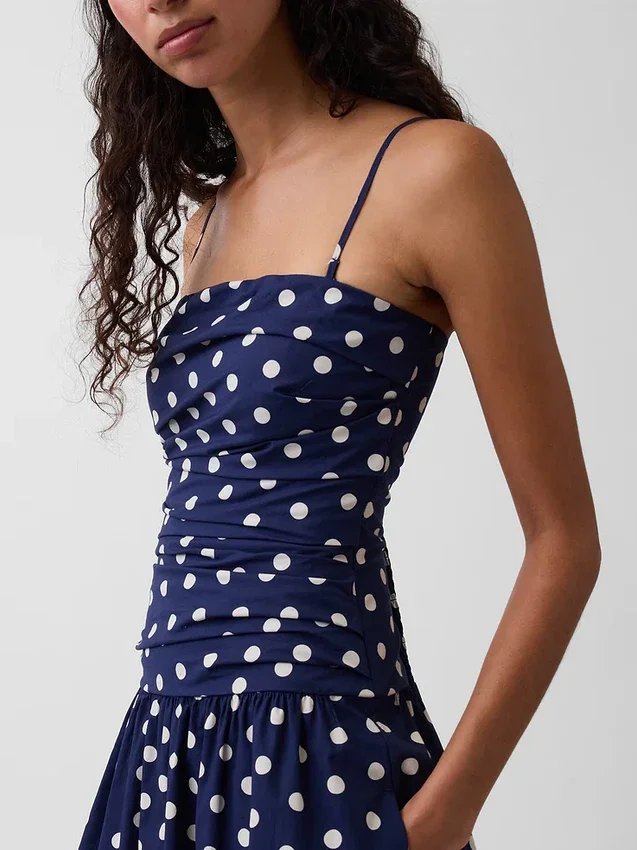 Maxikleid aus Popeline mit tief sitzendem Bund