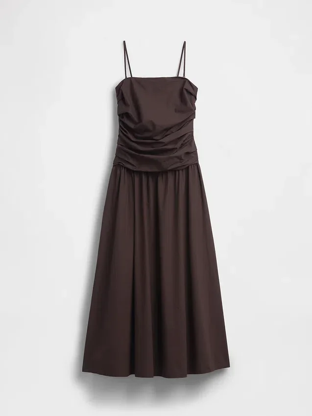 Maxikleid aus Popeline mit tief sitzendem Bund