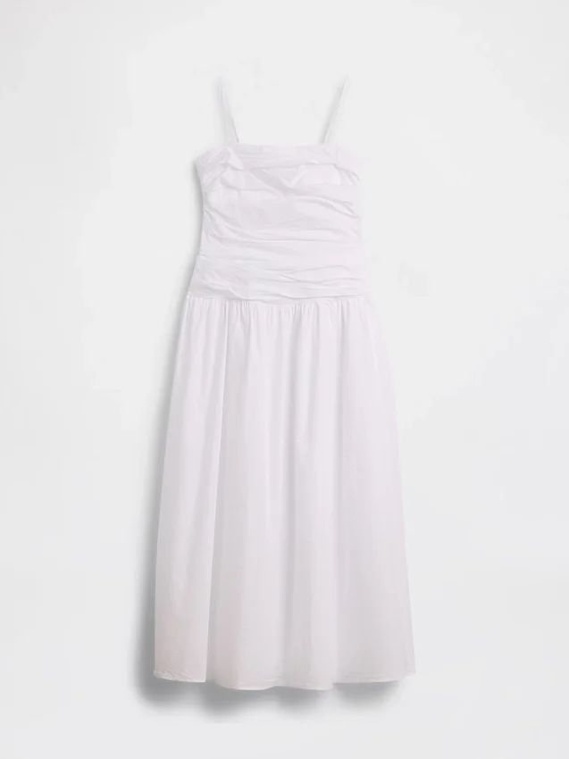 Maxikleid aus Popeline mit tief sitzendem Bund