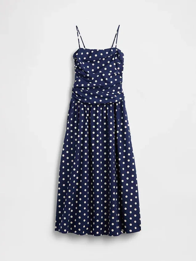 Maxikleid aus Popeline mit tief sitzendem Bund
