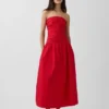 Maxikleid aus Popeline mit tief sitzender Taille