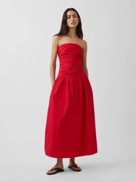 Maxikleid aus Popeline mit tief sitzender Taille