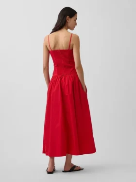 Maxikleid aus Popeline mit tief sitzender Taille