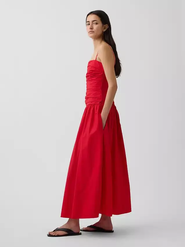 Maxikleid aus Popeline mit tief sitzender Taille