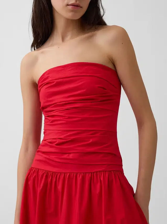Maxikleid aus Popeline mit tief sitzender Taille