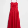 Maxikleid aus Popeline mit tief sitzender Taille