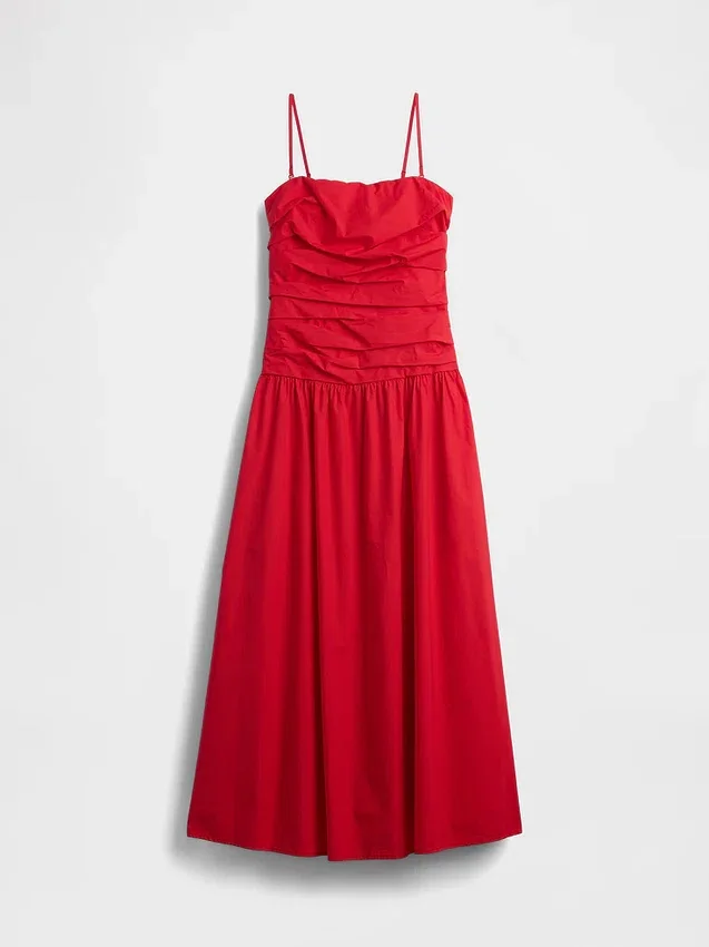 Maxikleid aus Popeline mit tief sitzender Taille