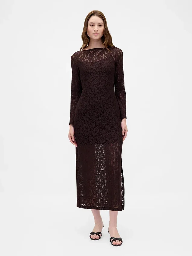 Maxikleid aus Spitze mit Glockenärmeln