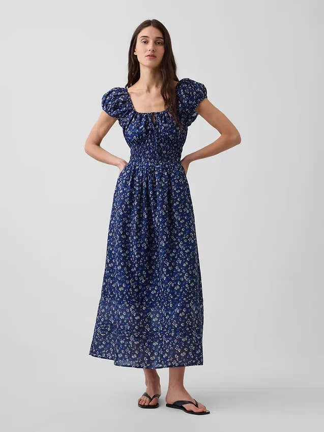 Maxikleid aus Voile mit gesmokter Taille