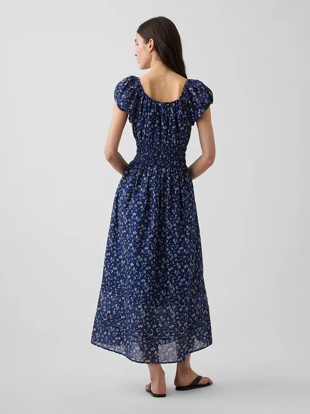 Maxikleid aus Voile mit gesmokter Taille